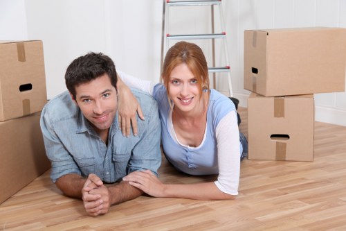 Boxes and furniture prepared for a house move in Kingston upon Thames
