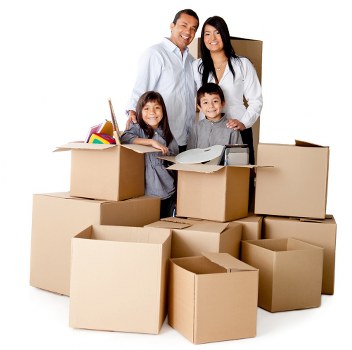 Packed moving boxes and furniture ready for loading in a Kingston home